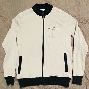 Guess Zip Up Bomber Jacket Men’s Large White Black